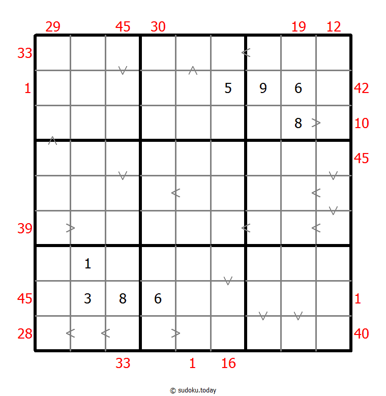 Hybrid Sudoku ( X Sums + Greater Than ) 05. November 2025
