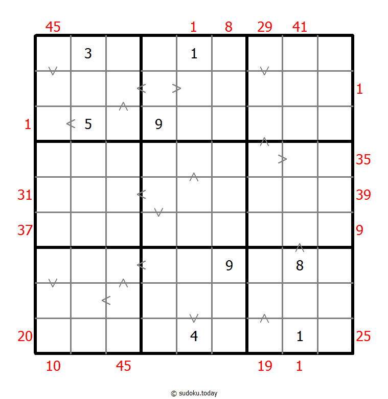 Hybrid Sudoku ( X Sums + Greater Than ) 07. November 2025