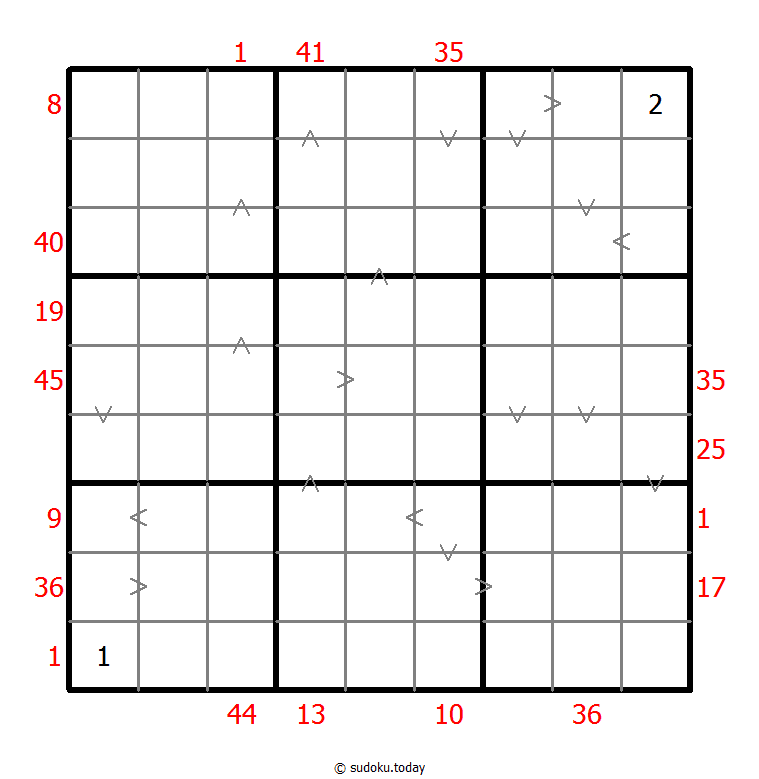 Hybrid Sudoku ( X Sums + Greater Than ) 13. Dezember 2025