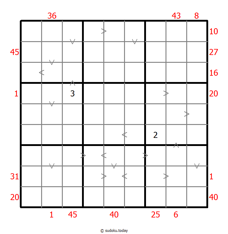 Hybrides Sudoku (XSum+Größer-Als)