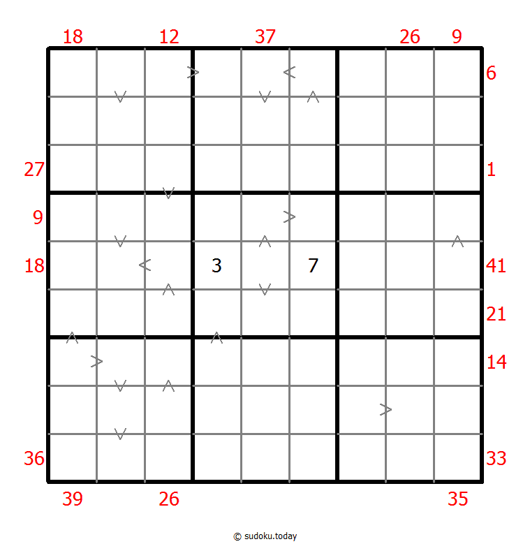 Hybrides Sudoku (XSum+Größer-Als)