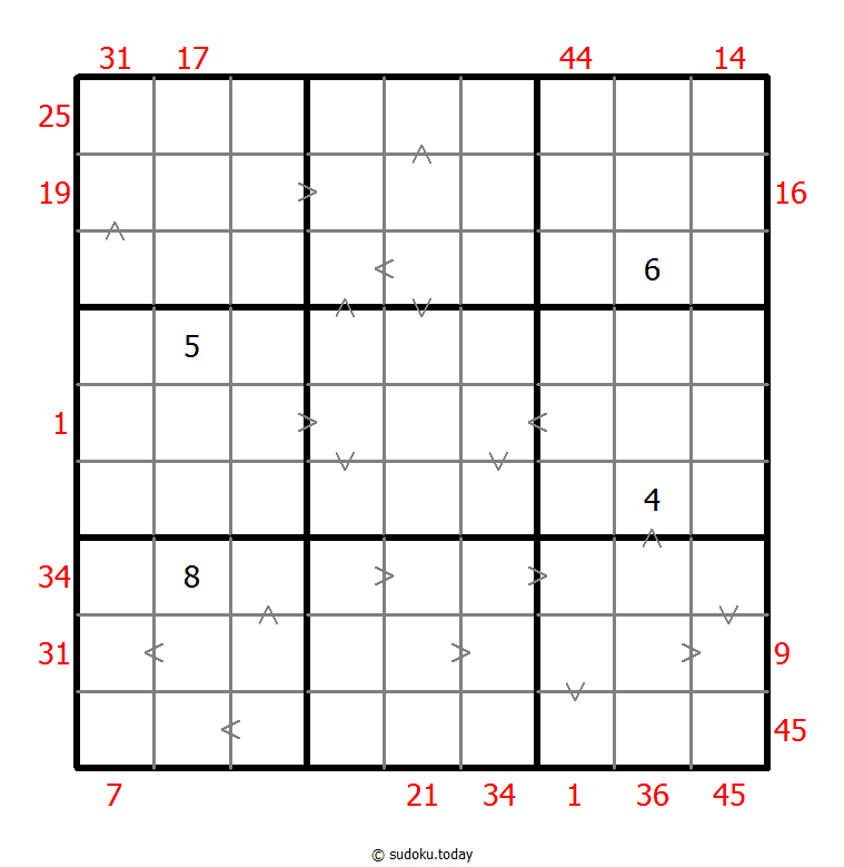 Hybrid Sudoku ( X Sums + Greater Than ) 05. Dezember 2025