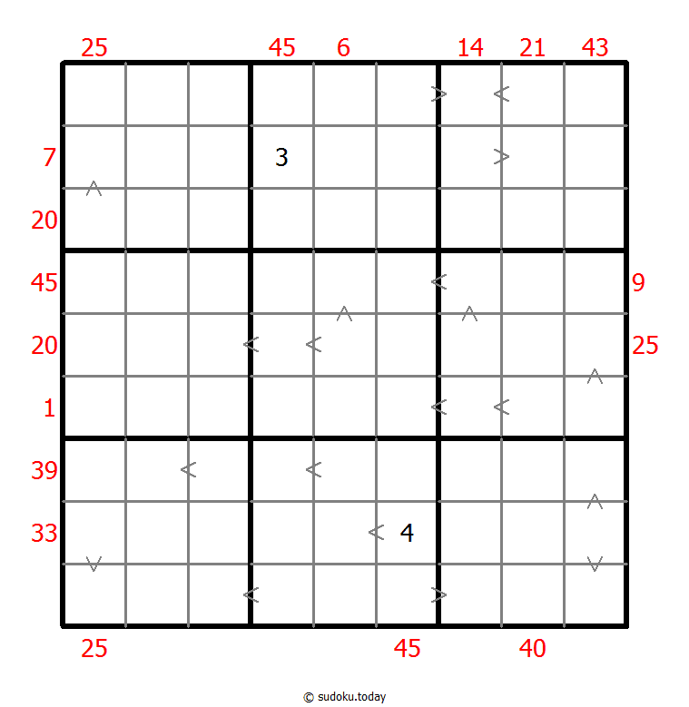 Hybrides Sudoku (XSum+Größer-Als)
