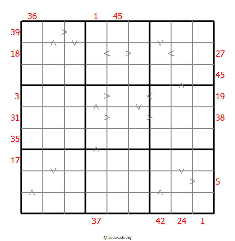Hybrides Sudoku (XSum+Größer-Als)