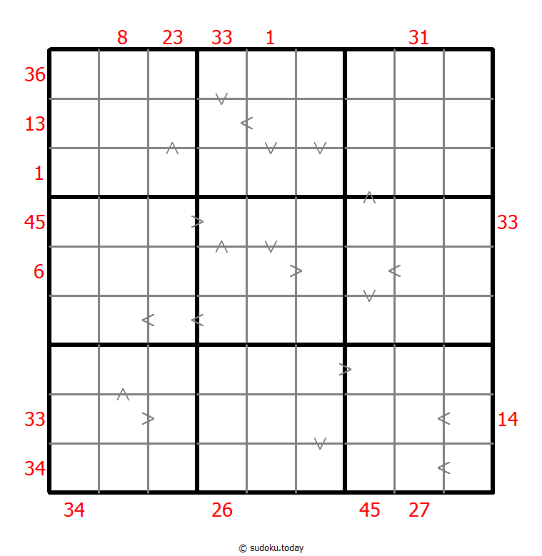 Hybrides Sudoku (XSum+Größer-Als)