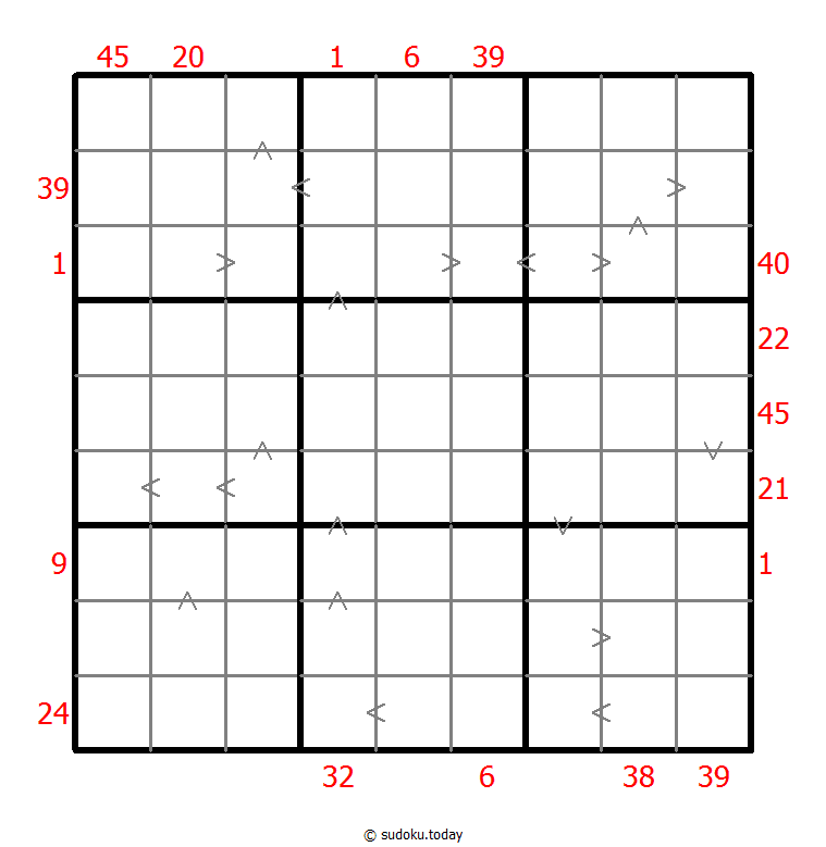 Hybrid Sudoku ( X Sums + Greater Than ) 02. Februar 2026