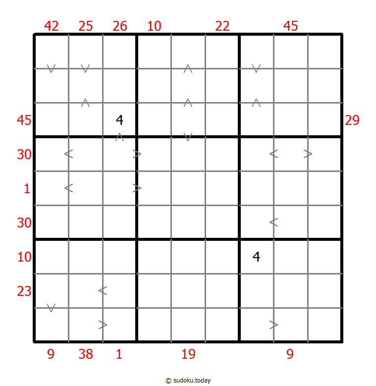 Hybrides Sudoku (XSum+Größer-Als)