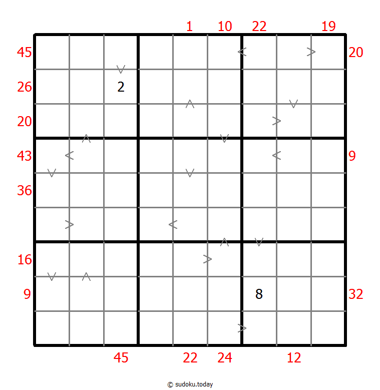 Hybrides Sudoku (XSum+Größer-Als)