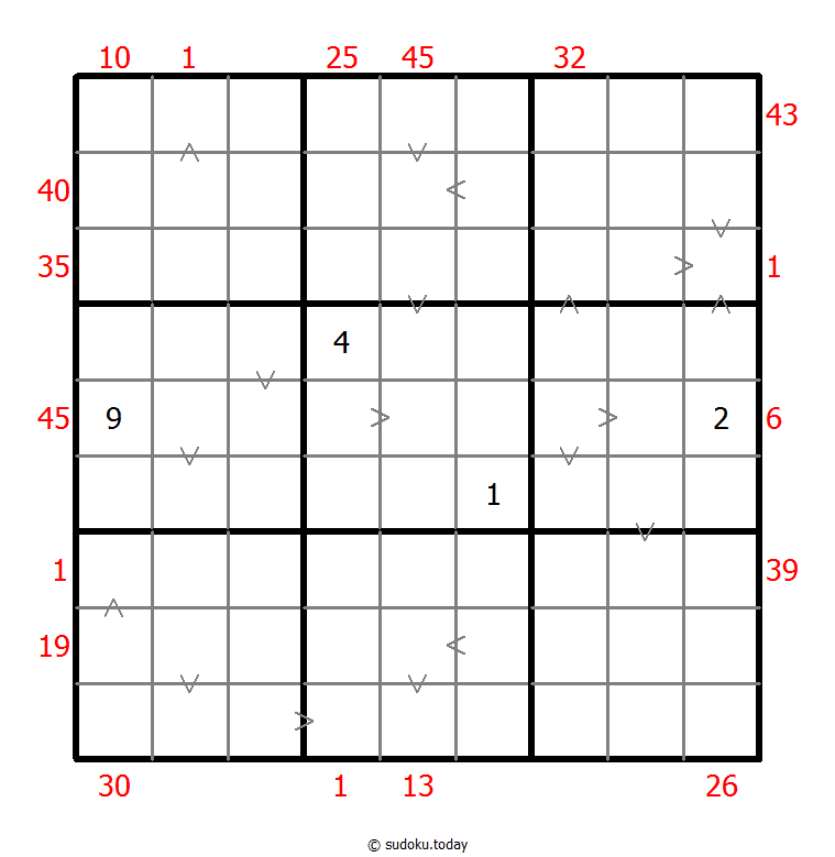 Hybrides Sudoku (XSum+Größer-Als)