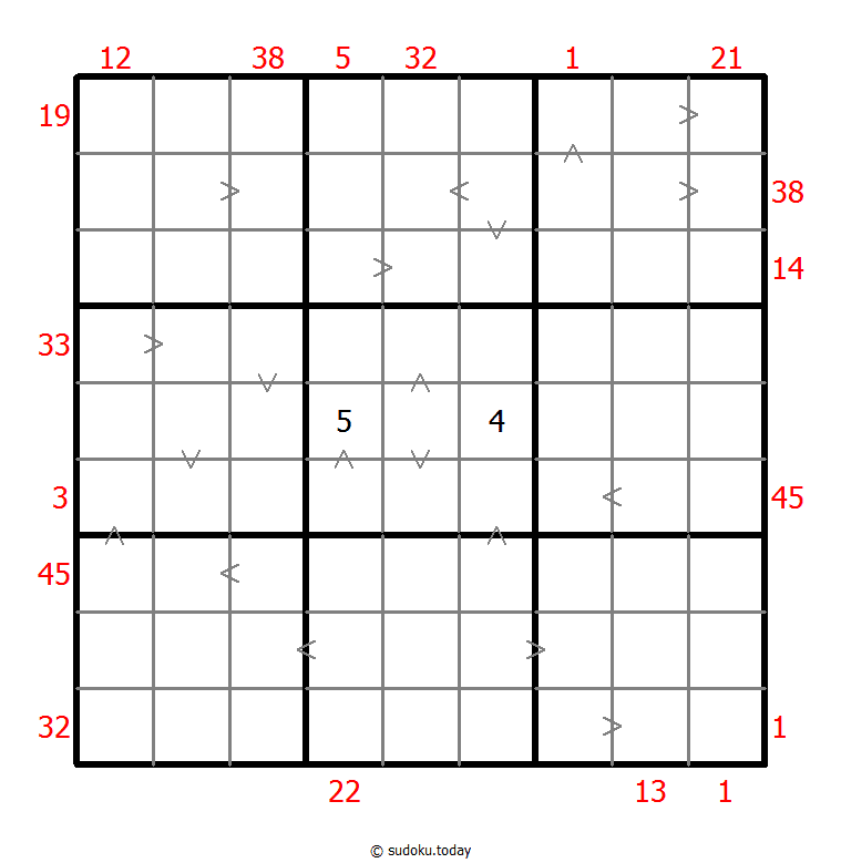 Hybrides Sudoku (XSum+Größer-Als)