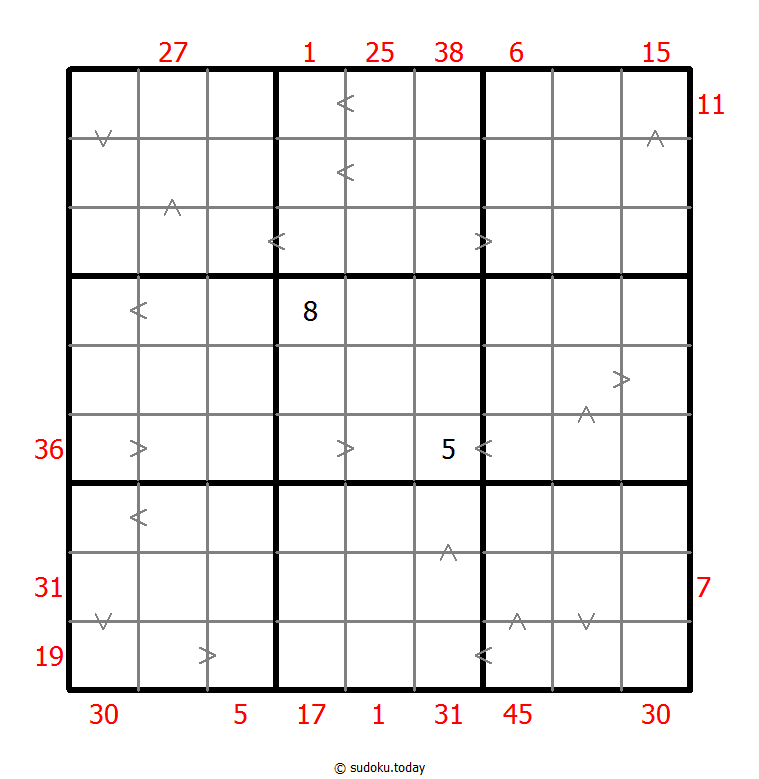 Hybrid Sudoku ( X Sums + Greater Than ) 28. Oktober 2025