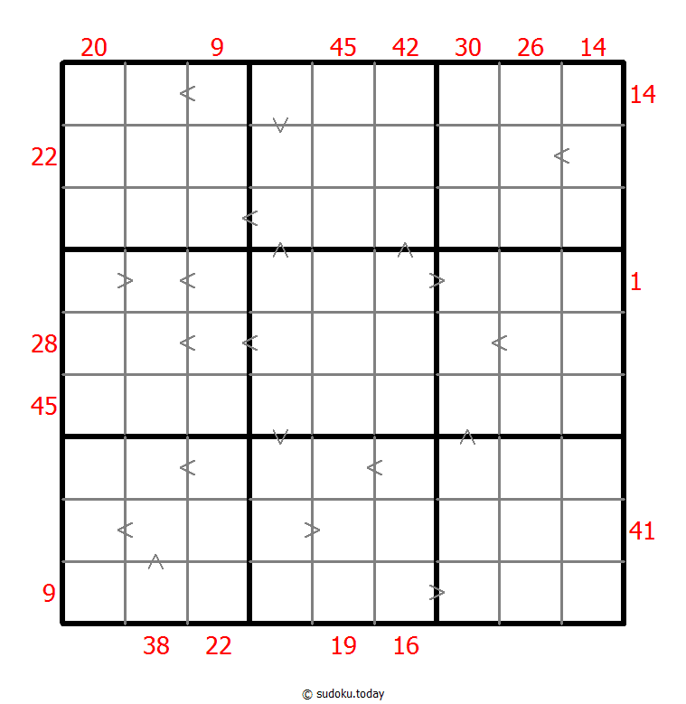 Hybrides Sudoku (XSum+Größer-Als)