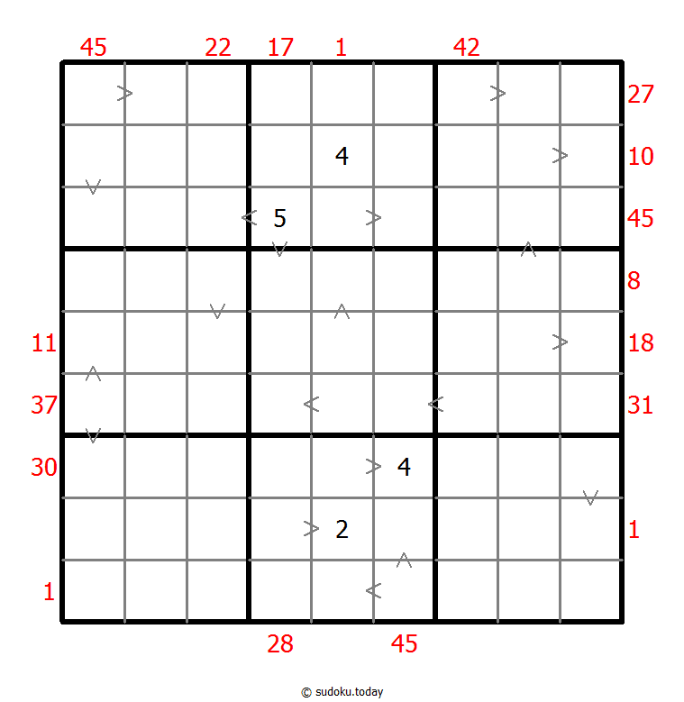 Hybrid Sudoku ( X Sums + Greater Than ) 30. November 2025
