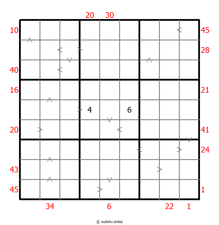 Hybrides Sudoku (XSum+Größer-Als)