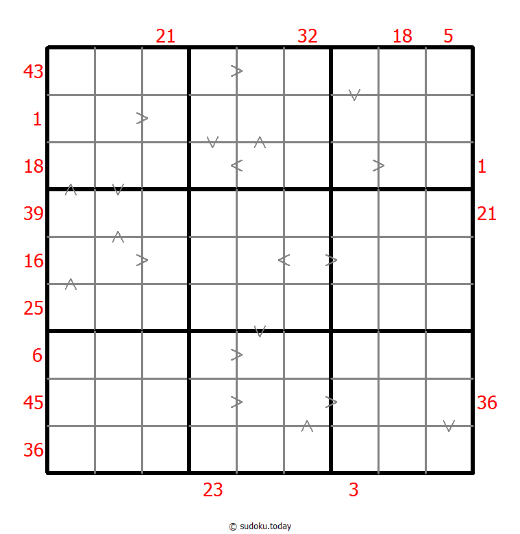 Hybrid Sudoku ( X Sums + Greater Than ) 30. Januar 2026