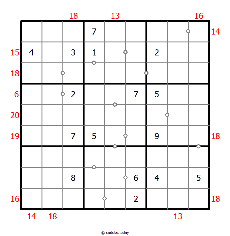 Hybrides Sudoku (Kontinuierlich + Summe des Rahmens)