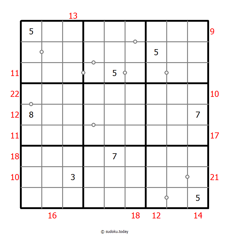 Hybrides Sudoku (Kontinuierlich + Summe des Rahmens)