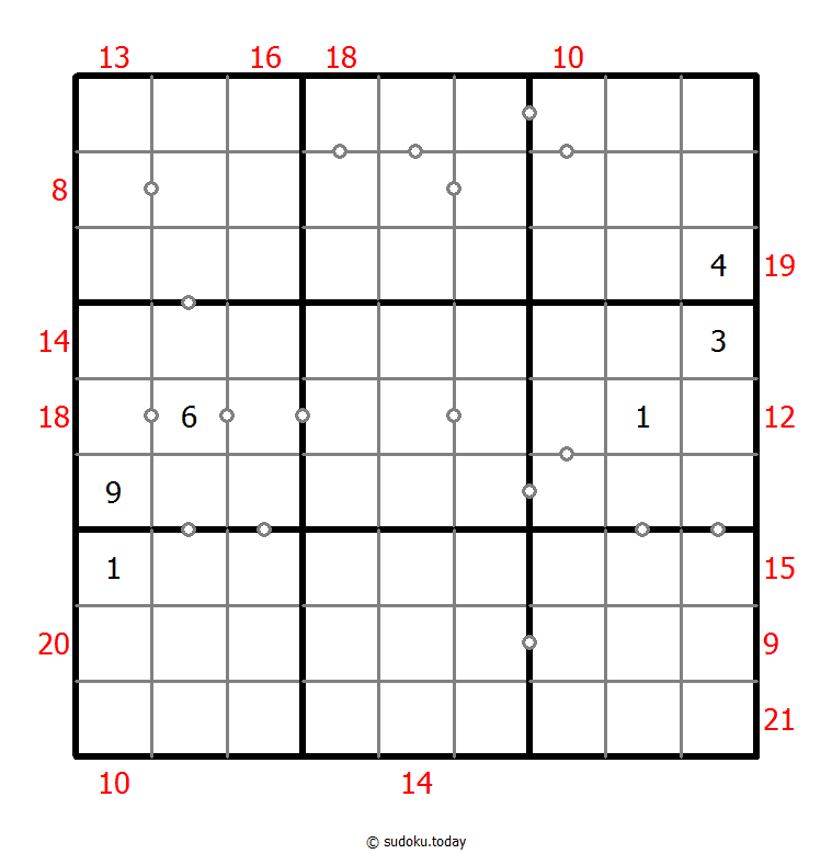 Hybrides Sudoku (Kontinuierlich + Summe des Rahmens)