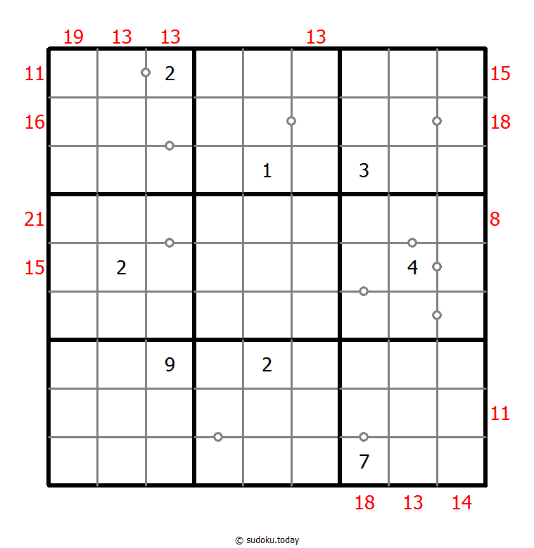 Hybrides Sudoku (Kontinuierlich + Summe des Rahmens)
