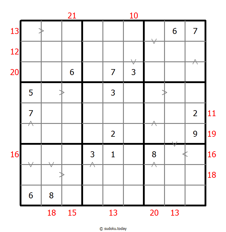 Hybrides Sudoku (Größere Zahl + Summe des Rahmens)